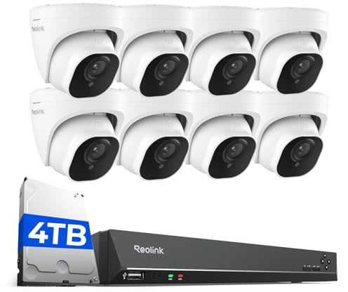 Reolink 5MP PoE Überwachungskamera Aussen mit Personen-/Autoerkennung, Smarte IP Kamera Outdoor mit Zeitraffer, IR Nachtsicht, Audio, Wasserfest, 8xRLC-520A mit PoE NVR RLN16-410