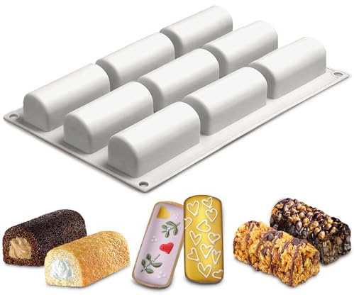 VIKROM Twinkie Pan, 9 Cavities Log Shape Non-Stick Silicone Dessert Molds