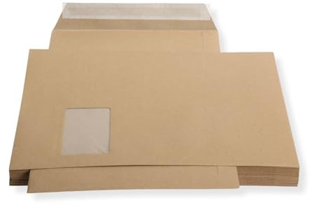 25 St. Versandtaschen Briefumschläge C4 A4 braun haftklebend mit Fenster 229x324 mm HK
