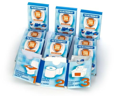 TimeAway LLC The Restroom Kit Great for Travel (12-Pack) Portable Disposable Oversized Toilet Seat Cover, 3ft 3Ply Toilet Paper, Hand & Flushable Tush Wipe.
