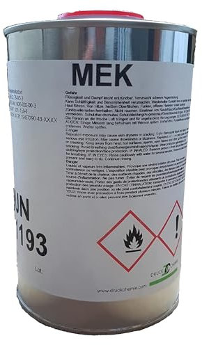 DC DruckChemie GmbH Methylethylketon MEK 1L, 99,5% - Starkes Reinigungsmittel und Lösungsmittel für die Lösung von Kunststoffen, Harzen und Lacken