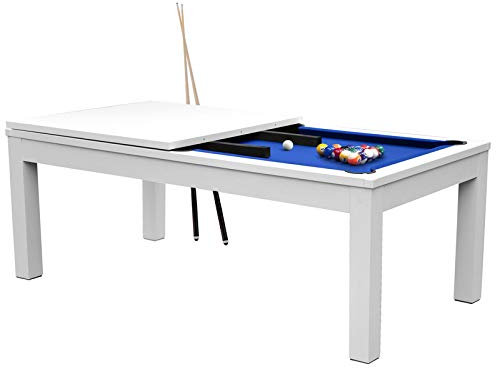 Table de Billard Convertible Blanche Tapis Bleu