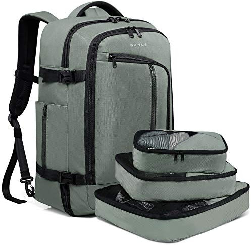 BANGE Reiserucksack 40 Liter, FAA Fluggenehmigt, Wochenendtasche, Handgepäck, Grün (Rucksack mit 3 Würfeln) (Grün)