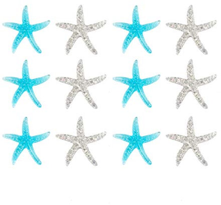 Oblique Unique® 12x Seestern Konfetti als Tisch Deko Seesterne für Motto Party Baby Shower Kindergeburtstag Geburtstag Maritime Dekoration Streudeko Blau Silber