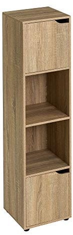 LOLAhome Estantería de Madera, Librería con Puertas y Compartimentos Abiertos, Mueble almacenaje, Organizador, en Color Natural de 120x29x30 cm para para Estudio, Dormitorio, Salon, Oficina
