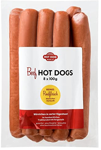 HOT DOG WORLD - Jumbo BEEF Hot Dog Würstchen 100g (8er Pack)