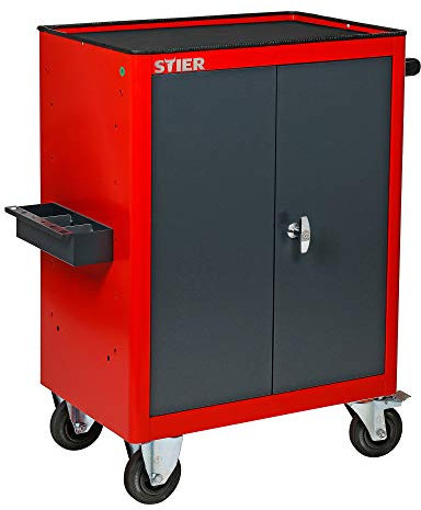 STIER Schrankwagen, unbestückt mit 2 Einlegeböden, 985x670x470 mm, für Werkstatt und Lager, in Rot