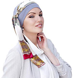 MASUMI - Damen Mütze für Chemotherapie, Krebspatienten und Frauen mit Haarausfall - Turban-Stil - aus Bambus (Grau/Samt/Alba Rossi) Yanna