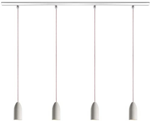 Buchenbusch urban design 4er Pendellampe Esstisch light edition, Beton Pendelleuchte dimmbar mit Textilkabel Rot-Weiss, Lampe Schlafzimmer hängend