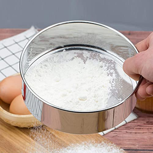 Flour Sifter for Baking, 8in Stainless Steel Round Flour Drum Sieve Strainer Fine Mesh for Decorating Cakes, Pies, Pastries, Cupcakes