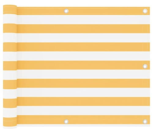 vidaXL Balkon Sichtschutz Bespannung Terrasse Windschutz Sonnenschutz Balkonbespannung Balkonverkleidung Weiß Gelb 75x300cm Oxford-Gewebe