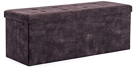 HNNHOME Samt-Bettbank, Sitzbank, Ottomane, Spielzeugtruhe mit Deckel, zusammenklappbare Aufbewahrungstruhe, für Wohnzimmer, Schlafzimmer, 110 x 40 x 40 cm , Anthrazit, Extragroß