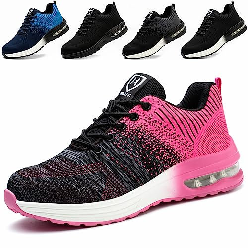 ZSDZSZ Arbeitsschuhe Herren Leicht Sicherheitsschuhe Damen Atmungsaktive Stahlkappenschuhe Sportlich Schutzschuhe,Rosa,38 EU