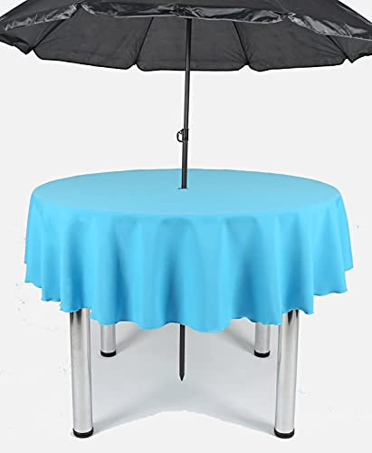Garden Outdoor Patio Polyester Tablecloth with Hole for umbrella/Parasol (Turquoise, 58 Diameter (147cm))