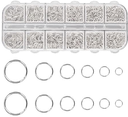 1200stück Offnen Biegeringe, 4mm 5mm 6mm 7mm 8mm 10mm Öffnen Ringe Springen, Versilberte Runde Ringverbinder, Spaltringe Metall Kettenringe für Schmuckherstellung, Halskette, Armband, Schmuckzubehör