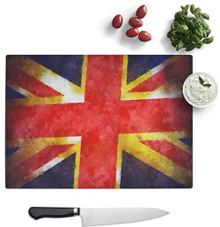 Union Jack British Flag Vol.2 Painting - Textured Chopping Board - Worktop Saver - Cutting Board - Heat Resistant, Shatterproof and Hygenic - 39 x 28.5 cm