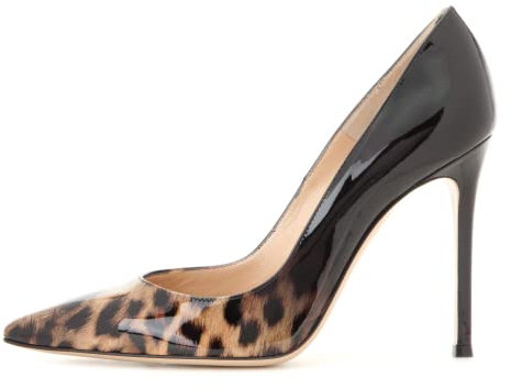 EDEFS Damen Spitz Pumps Sexy Schwarz-Leopard Stiletto Kleid Party Schuhe Größe EU37