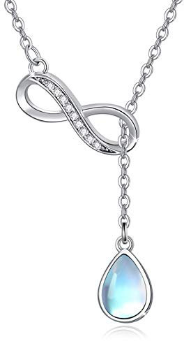 REDSUN Kette Damen Infinity Halskette 925 Sterling Silber Tropfen Mondstein Anhänger Geburtstag Valentinstag Weihnachten Muttertag Schmuck Geschenke für Frauen Freundin Frau Mama