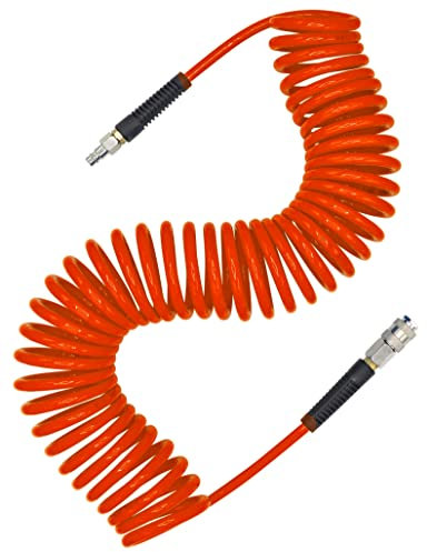 YOTOO Tuyau de compresseur d'air en polyuréthane - 10 m de long - 6 mm de diamètre intérieur x 9,5 mm de diamètre extérieur - Avec limiteur de courbure - Coupleur rapide et prise Europe - Orange