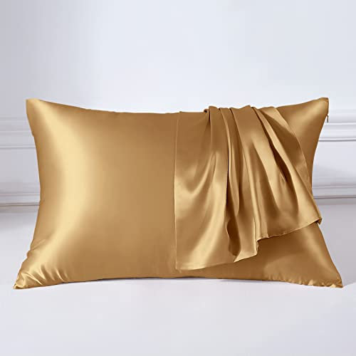THXSILK 22 Momme Seide Kissenbezug Kissenh¨¹lle - Maulbeerseide Kissenbez¨¹ge - Hypoallergen mit Rei?Verschluss Seidenkissenbezug - Pure Seide auf Beide Seiten (Gold, 40x80cm)