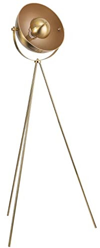 firstchoicelighting Tripod Floor Lamp or Standing Light Retro Design Tripod Light Industrial Lamp with Dome Shade Satin Brass Height 150cm LED Compatible