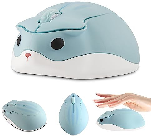 Hamster Souris sans Fil Silencieuse, Petite Souris Ordinateur Sans Fil Animale, 1200DPI Souris pour enfant, Portable Mini Souris pour PC Ordinateur Portable pour Gaming Bureau École Voyage Cadeau Bleu