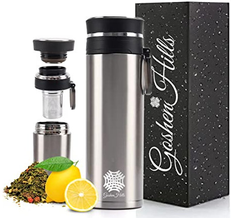 Thermos in acciaio inox isolato a doppia parete a prova di perdite, con infusore aromatico, senza BPA, 500 ml (argento)