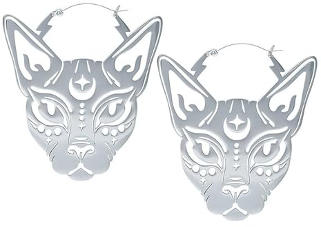Wildcat Ohrringe - Sphynx Hoops - Creolen aus Edelstahl mit Sphynx Katzen, wasserfest, langlebig, hautverträglich - silber