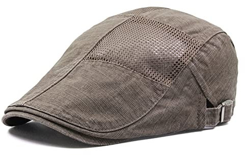 FBBULES Sommermütze Flatcap Baskenmütze, Barett Atmungsaktive Mesh Schirmmütze Gatsby Newsboy Hut für Herren Damen, Verstellbare 55-59CM Vintage Cabbie Cap (Khaki)