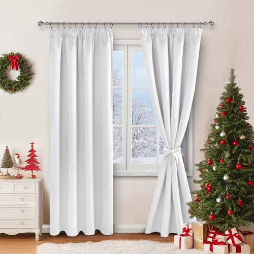 JIUZHEN Gardinen mit kräuselband Verdunklungsvorhänge Vorhang Blickdicht Gardinen Wohnzimmer Vorhänge Schlafzimmer Thermovorhang Weißgrau, H245 x B140 cm,2er Set