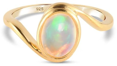 SHOP LC 0.85 Karat natürlicher äthiopischer Opal-Bypass-Ring für Damen aus vergoldetem 925er Sterlingsilber – eleganter Edelsteinschmuck für besondere Anlässe