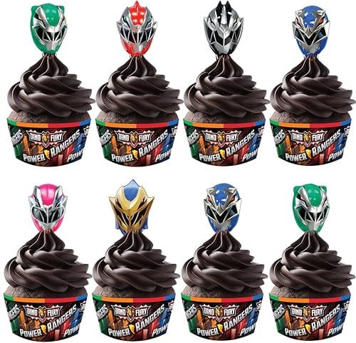 Treasures Gifted 24ct Power Rangers Cupcake Toppers & Wrappers - Officially Licensed Power Rangers Birthday Party Supplies - Power Rangers Cake Decorations - Power Rangers Cake Toppers