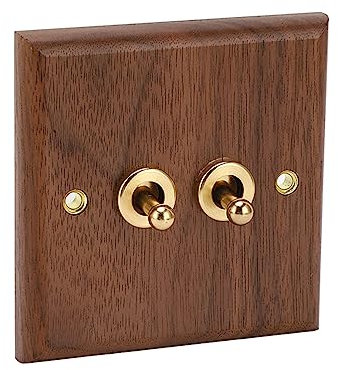 Ouitble Interruptor De Palanca Doble, Interruptor De Luz De Panel De Montaje En Pared De Madera De Nogal Vintage Con Tornillos De Latón 50hz 250v Para Baño En El Hogar Dormitorio Sala De Estar/Granja
