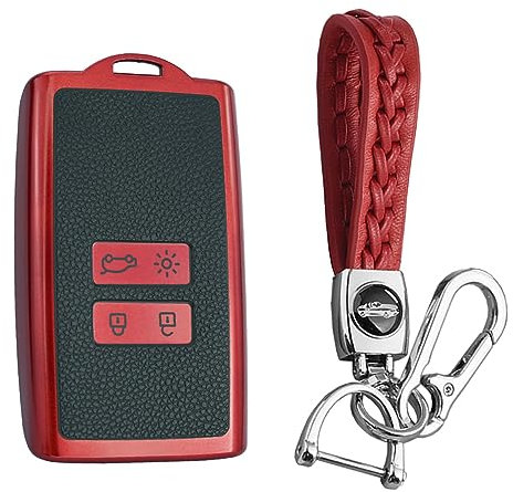 KUNIO Key Fob Cover fit for Renault Dacia Megane Espace Laguna Koleos Duster 2 Clio Zoe Kadjar Grand Scenic Car Key Protection Key Cover TPU key fob cover Case Key Chain B Red