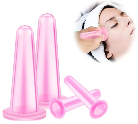 TYVOM Pink Silicone Facial Cupping Therapy Set, Vacuum Facial Massager Cupping Set Kit, Facial Cupping Set for Face, Anti Cellulite Cups for Release Fascia, Lymphatic Drainage Pain Relief（4PCS）