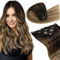 LaaVoo Clip Extensions Echthaar 30cm Clip in Extensions Ombre Balayage Mittelbruan Aschblond Remy Echthaar Extensions Clip in Doppelt Tressen 5Stücke 70g #2/6/18