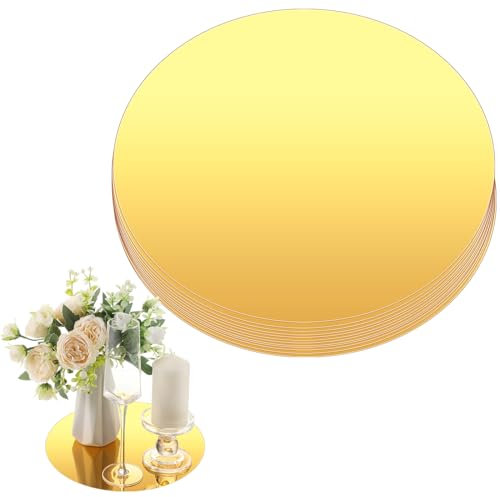 Thyle 12 Stück 30,5 cm runde Acrylspiegel für Tischaufsätze, Kreisspiegel, Kerzenteller für Wand, Hochzeit, Tischdekoration, Weihnachtsdekoration, Dicke 1 mm (Gold)