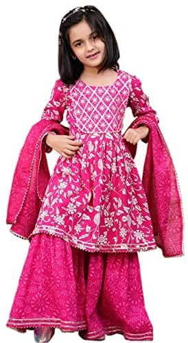 Aashita Creations Kurta Sharara Set mit Dupatta für Mädchen, Fest- und Partykleidung