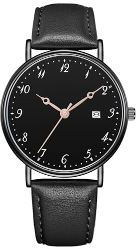 CIVO Armbanduhr Herren Lederarmband Herrenuhr: Analog Wasserdicht Quarz Uhren Herren mit Datum Runden Business Uhr Schwarz