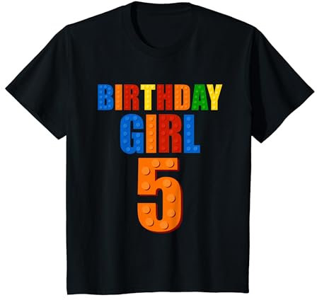 Kinder 5. Geburtstag Mädchen Baumeister 5 Jahre alt Block Building T-Shirt
