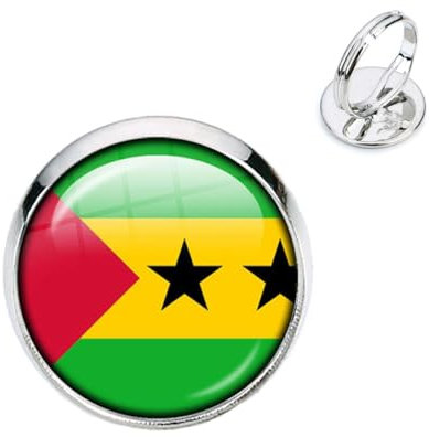 GONMFKM Modische Ringe Mit Nationalflaggen Von Sao Tome Und Principe, Patriotisch, Verstellbar, Weiße Daumenringe Für Frauen Und Mädchen, Glas-Cabochon-Ring, Geschenkzubehör, Weiß, 18 Mm