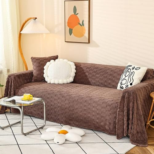 AMDXD Sofaüberwürfe, Einfarbig Waffel Muster Sofahusse Ohne Armlehne, Kratzfester Couchbezug Hund in Polyester Möbelschutz-Sofabezüge - 180x130CM, Kaffee