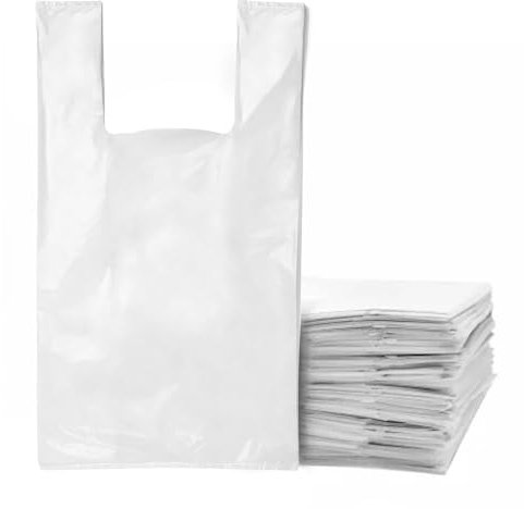 Lot de 100 sacs de transport en plastique blanc - Sacs de style gilet avec poignées pour épicerie, marchés boutique et plats à emporter - 40,6 x 63,5 x 73,7 cm (taille extra large)