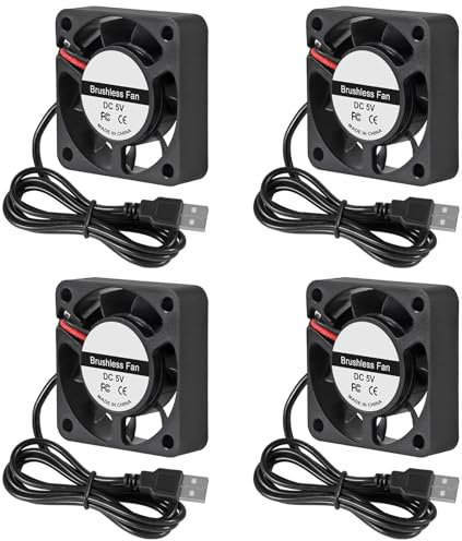 4-Pack 40mm x10mm DC 5V USB Brushless Cooling Fan, Dual Ball Bearing, Leiser Betrieb, 4010 Small Computer Fan USB Connector für 3D Drucker