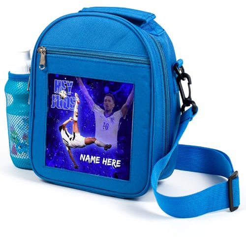 KRAFTYGIFTS Personalised Bellingham Lunch Bag England Football Legend Boys School Nursery Insulated Lunchie Box Lunchbox Snackbox Side Mesh Pocket NL81