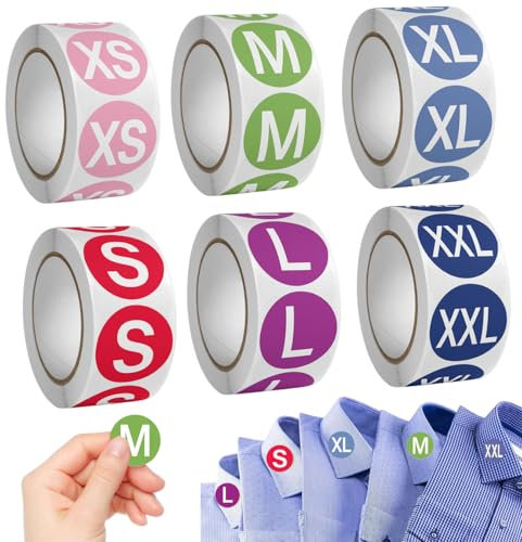 Aufkleber in Kleidergröße, bunt, kodiert, rund, selbstklebend, für Kleidung, T-Shirts, Socken, Hüte, Hosen, Röcke, Einzelhandel (XS, S, M, L, XL, XXL)