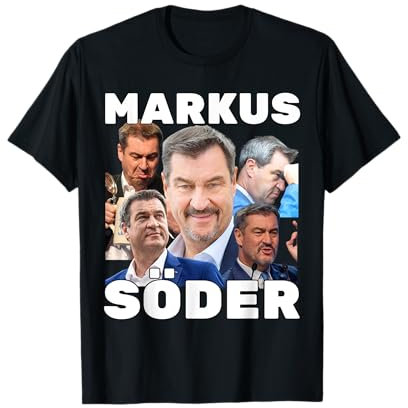Markus Söder Fan Merch T-Shirt: Schwarz, Unisex, S, Klassisch, Politik-Fans, Kurzarm, T-Shirt, Polyester 100%