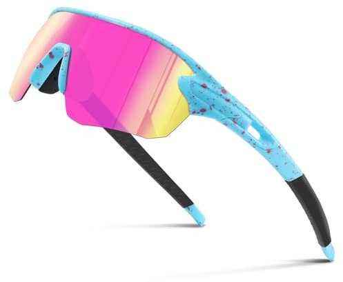 Sportbrille-Fahrradbrille-Herren-Damen-Polarisierte-Sonnenbrille-Sunglasses-Men-Women-UV400 Schutz-Schnelle Brille Rave,g-Blau Rosa