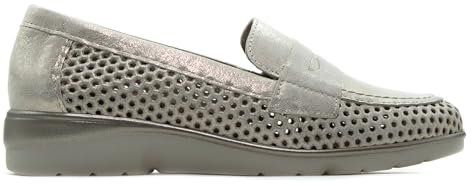 PITILLOS - Zapato mocasín de Piel,náutico Adornado con Antifaz,sin Cordones,Suela Blanca de Goma,Rejilla,Calado para: Mujer Color: Oro Talla:39