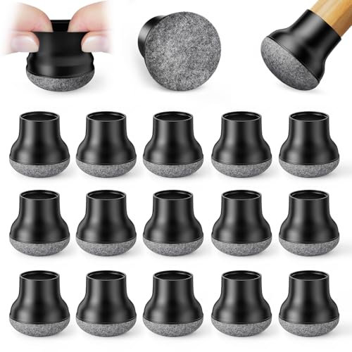 BKXCHA Stuhlbeinkappen Rund, 32 Stück Stuhlbeinschoner Schwarz Silikon Schutzkappen für Stuhlbeine Bodenschutz, Reduziert Lärm, überzieher für Stuhlbeine Runde Quadratische Harter Boden 14-18mm